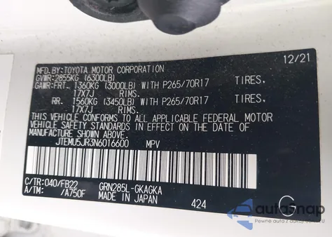 2022 Toyota 4Runner Sr5 from USA, damaged, VIN JTEMU5JR3N6016600